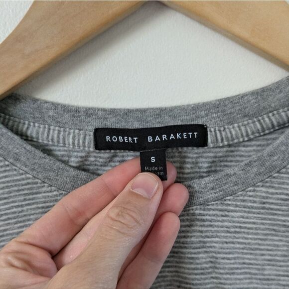 Robert Barakett Weston SS short sleeve cotton tshirt grey white stripe S Small - Picture 3 of 7